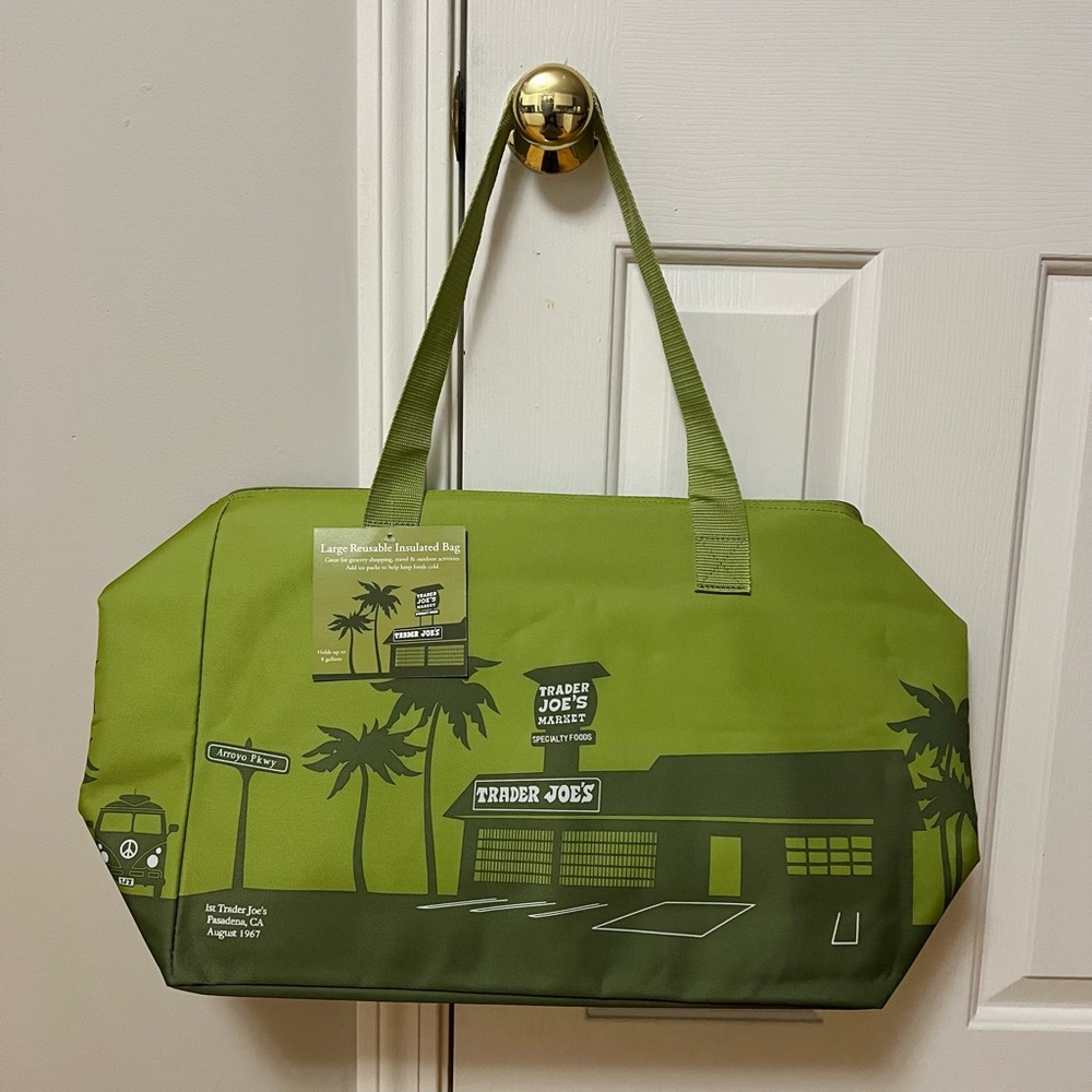 Trader Joe’s Large Reusable Insulated Tote Bag Olive Green NWT Avocado Green